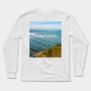 Seascape realistic illustration. Blue sky, waves Long Sleeve T-Shirt